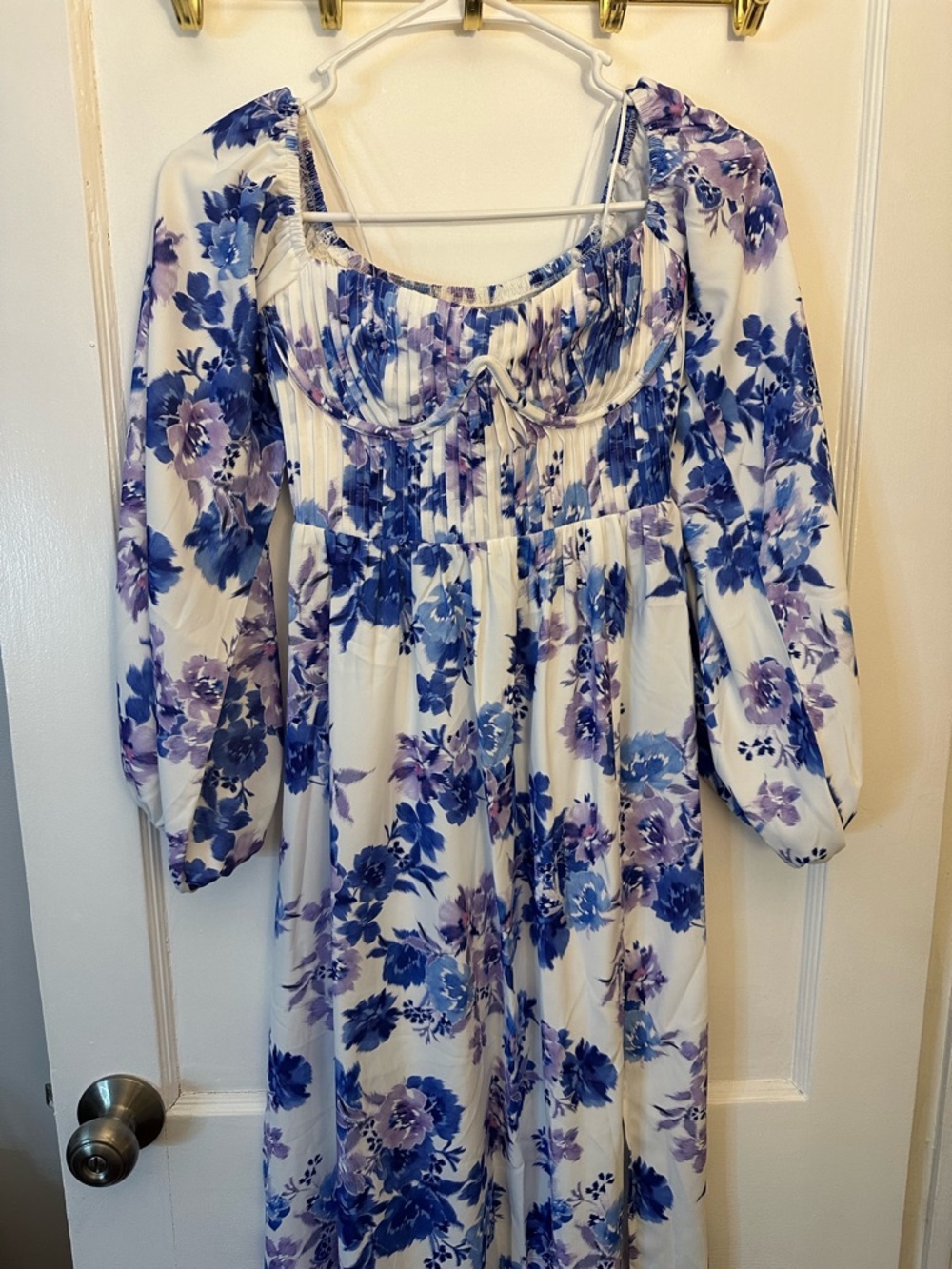 Hello Molly White Maxi Dress with Blue & Purple Floral Print